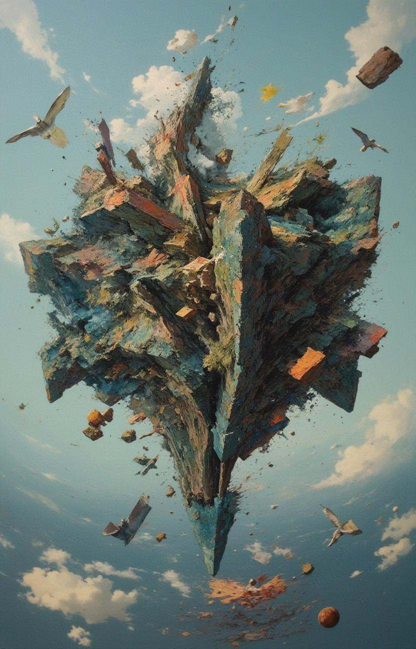 a strange and impossible to solve landscape glued to a robotic motherboard tilted 454,  78 degree upside down,  baffling o...