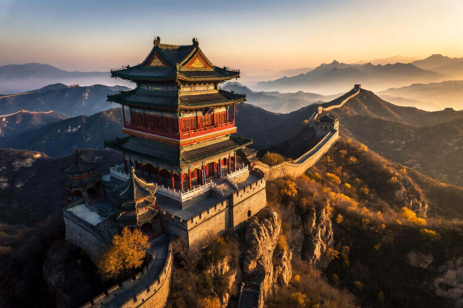aurelmanea2q photography. A grand multi-tiered traditional Chinese palace with sweeping,  upturned eaves and intricate red...