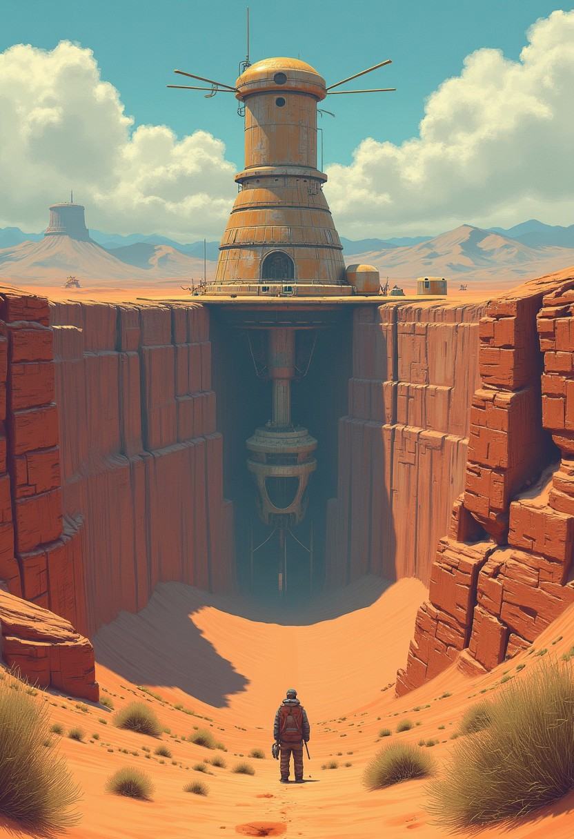 Simonstalenhagstyle,  desert landscape,  dystopian vibes on Tensor.Art