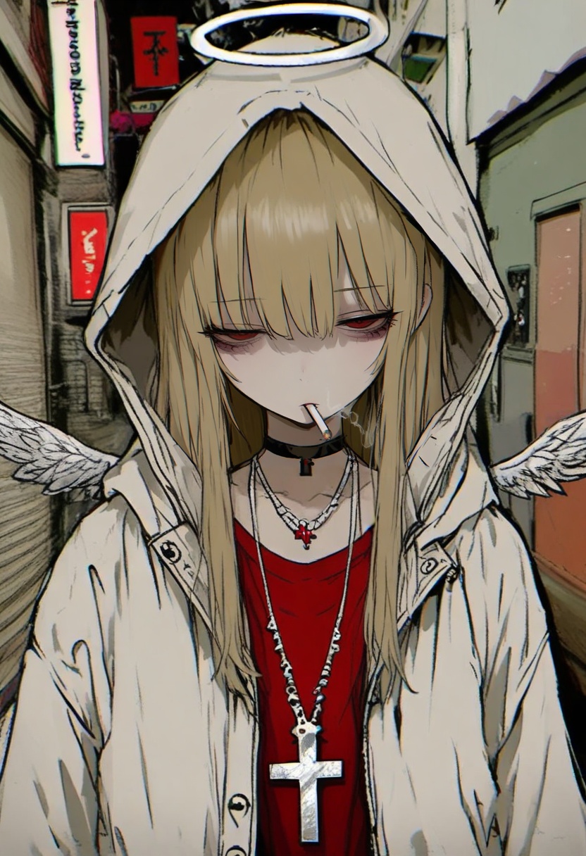 1girl,  hood,  blonde hair on Tensor.Art