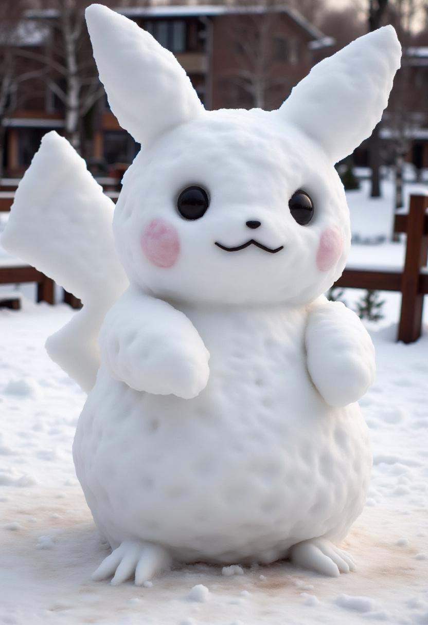 Realistic photograph of a ******* snow sculpture,  crafted entirely from snow. The snow sculpture's texture is uneven,  wi...