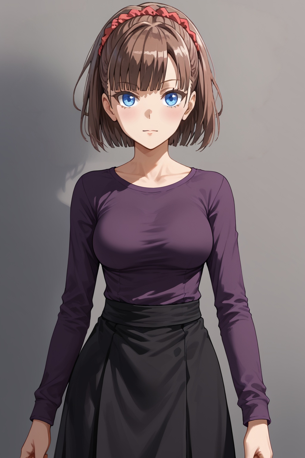 rii, 1girl, looking at viewer, blue eyes, brown hair, short hair, hair ornament, hair scrunchie<lora:riii-pony:0.8>