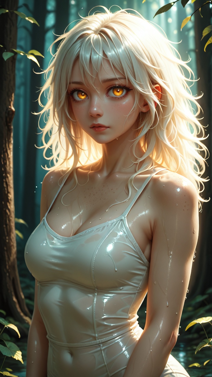 semi-realistic female forest guardian,  soft glowing light,  long messy hair on Tensor.Art