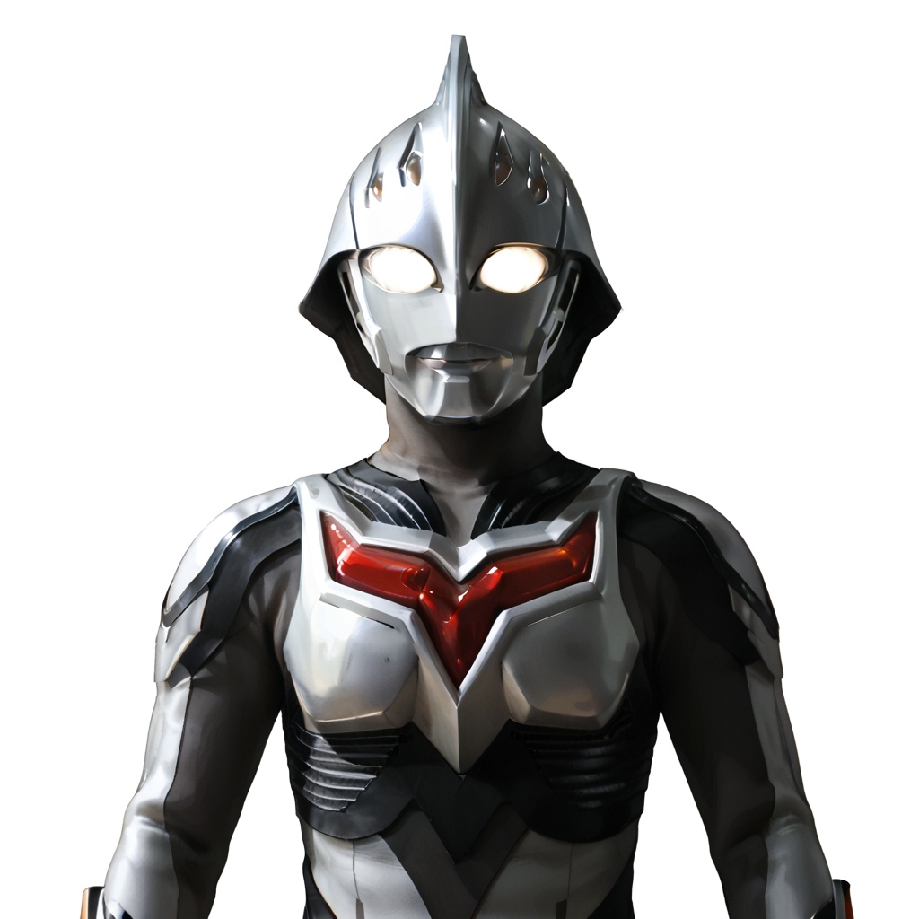 (white background:1.2),looking at viewer,(SOLO:1.4),outline,simple background,upper body, cowboy shot,looking at viewer,(((arms at side))),  ultraman,white bodysuit,white gloves,legwear,gloves,boots,cover,mask,plugsuit,armor,bodysuit,black pattern on body, grey pattern on body,white tight-fitting,white footwear,helmet,leather suit,latex,  tokusatsu, no humans, science fiction,  silver head, hard mask, no smile, no eyes, no nose, solo, silver rubber bodysuit with grey line and black line,<lora:nexus-pony:0.8>