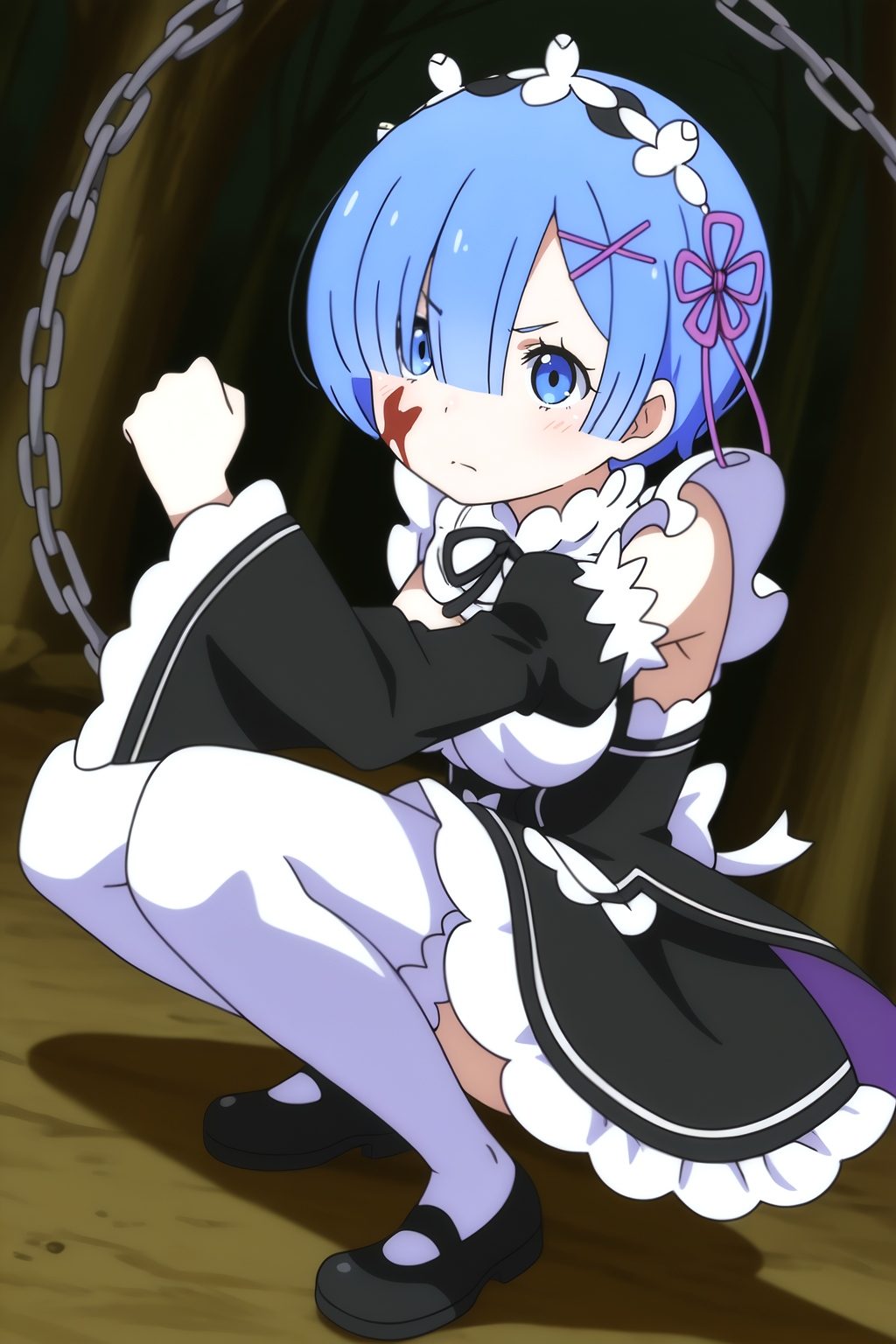 rem (re:zero),  roswaal mansion maid uniform,  blue hair on Tensor.Art