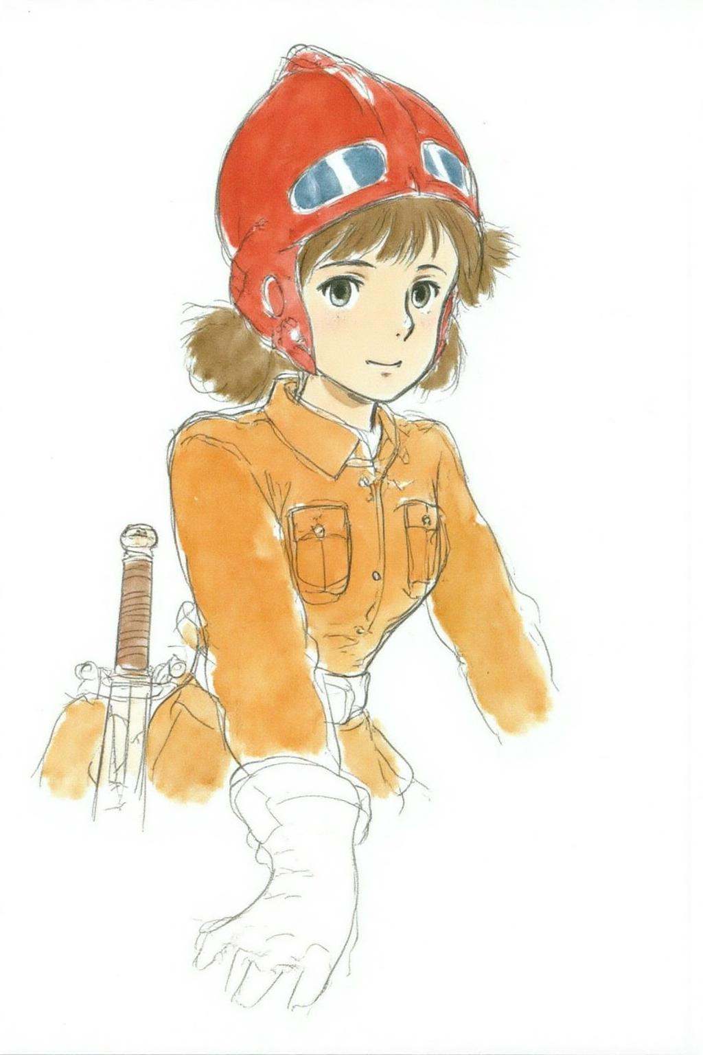 hayaomiyazaki2 illustration.A girl,  Nausicaa,  with shoulder length hair on Tensor.Art