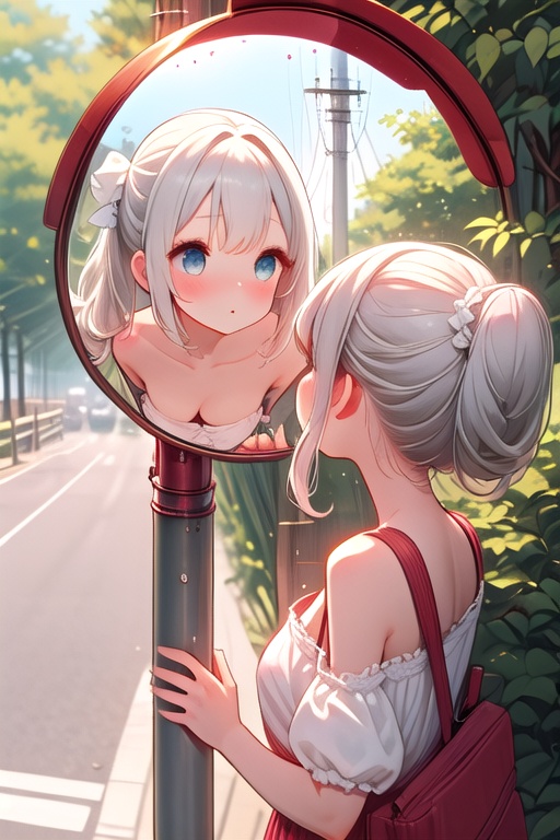 ((convex mirror on utility pole)),  ((2girls)),  1girl on Tensor.Art