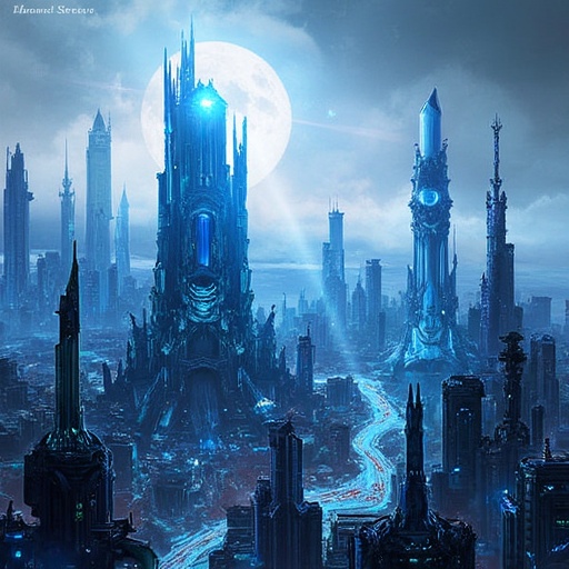 a sci-fi cityscape with blue accents by AmeshinINK on Tensor.Art