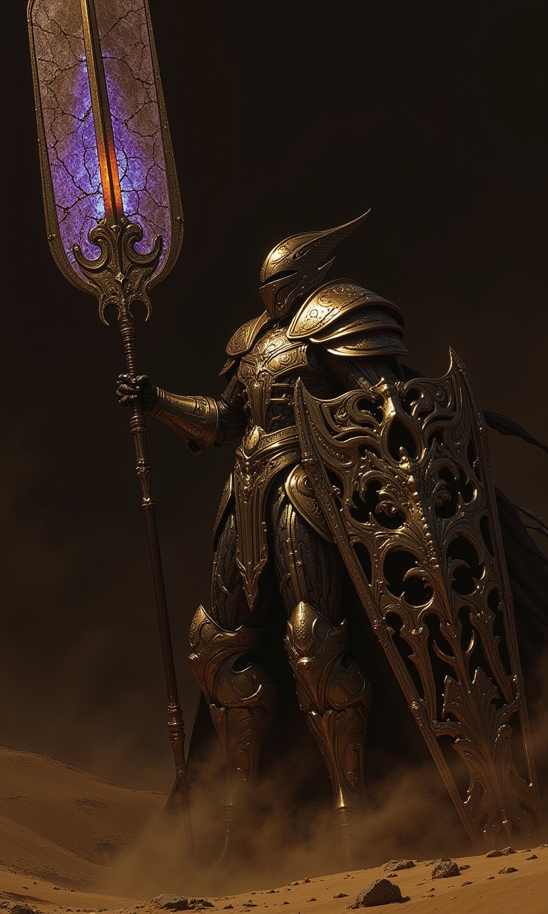 An upper body shot of a dark,  sinister,  towering mech knight in the heat of battle on Tensor.Art