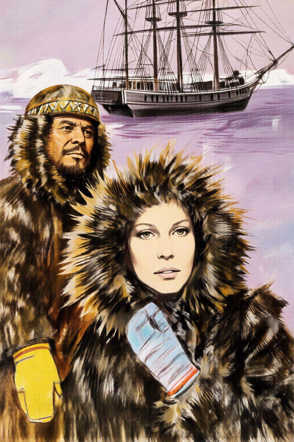 giannirenna2q illustration. A man and a woman dressed in heavy,  fur-lined clothing in an Arctic setting. The central figu...