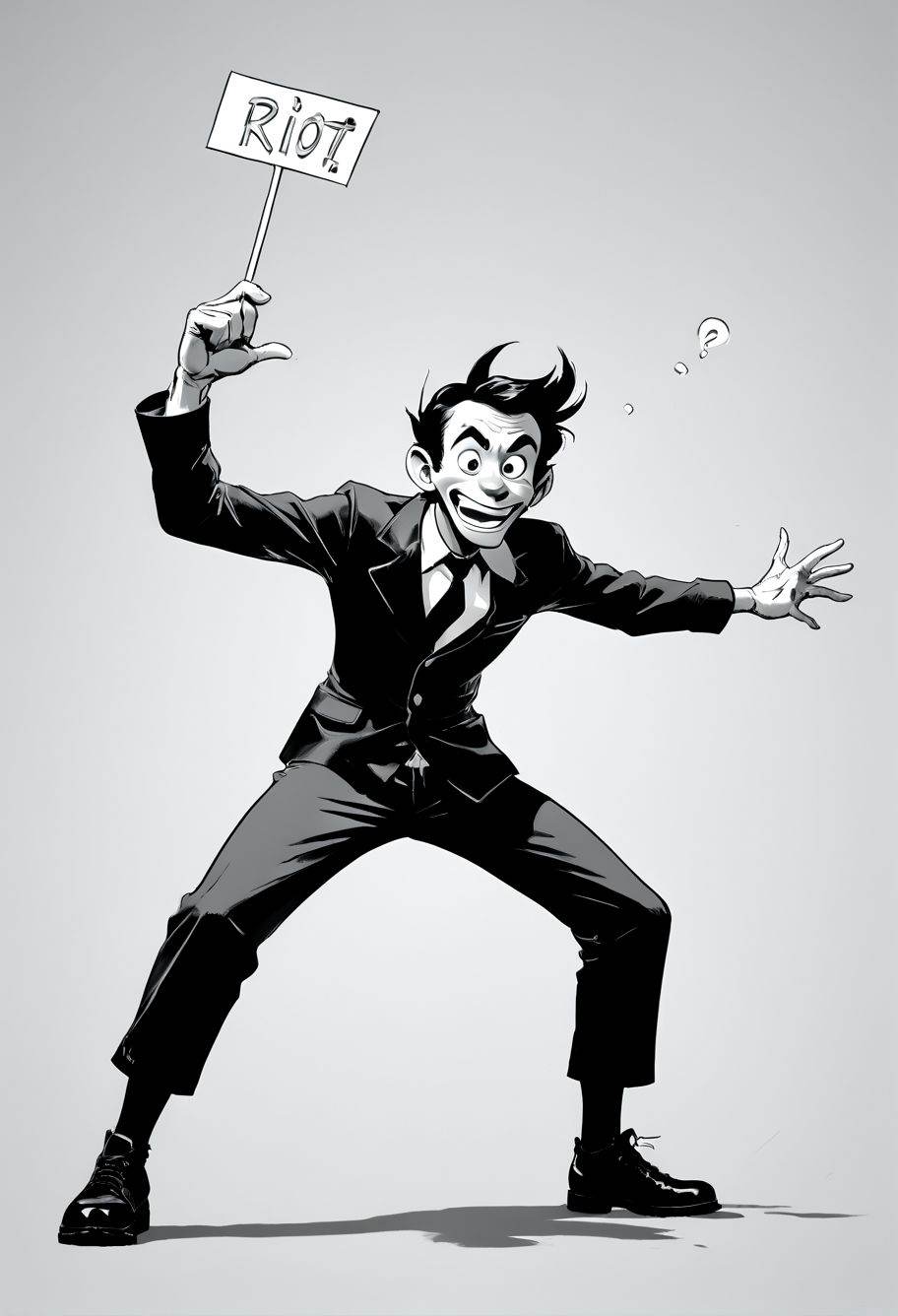 abstract funny cartoon pose riot hero design monochrome : are you there ?,  style by Franquin,  Gotlieb on Tensor.Art