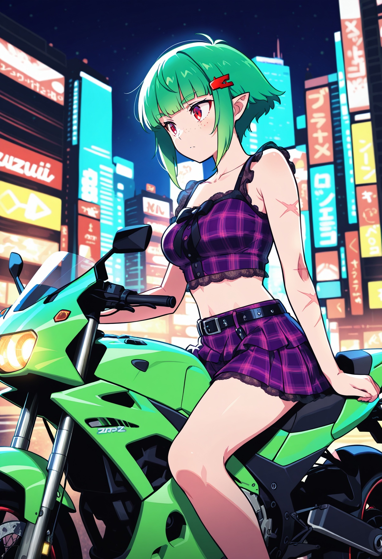 1girl,  green hair,  pointed ears on Tensor.Art