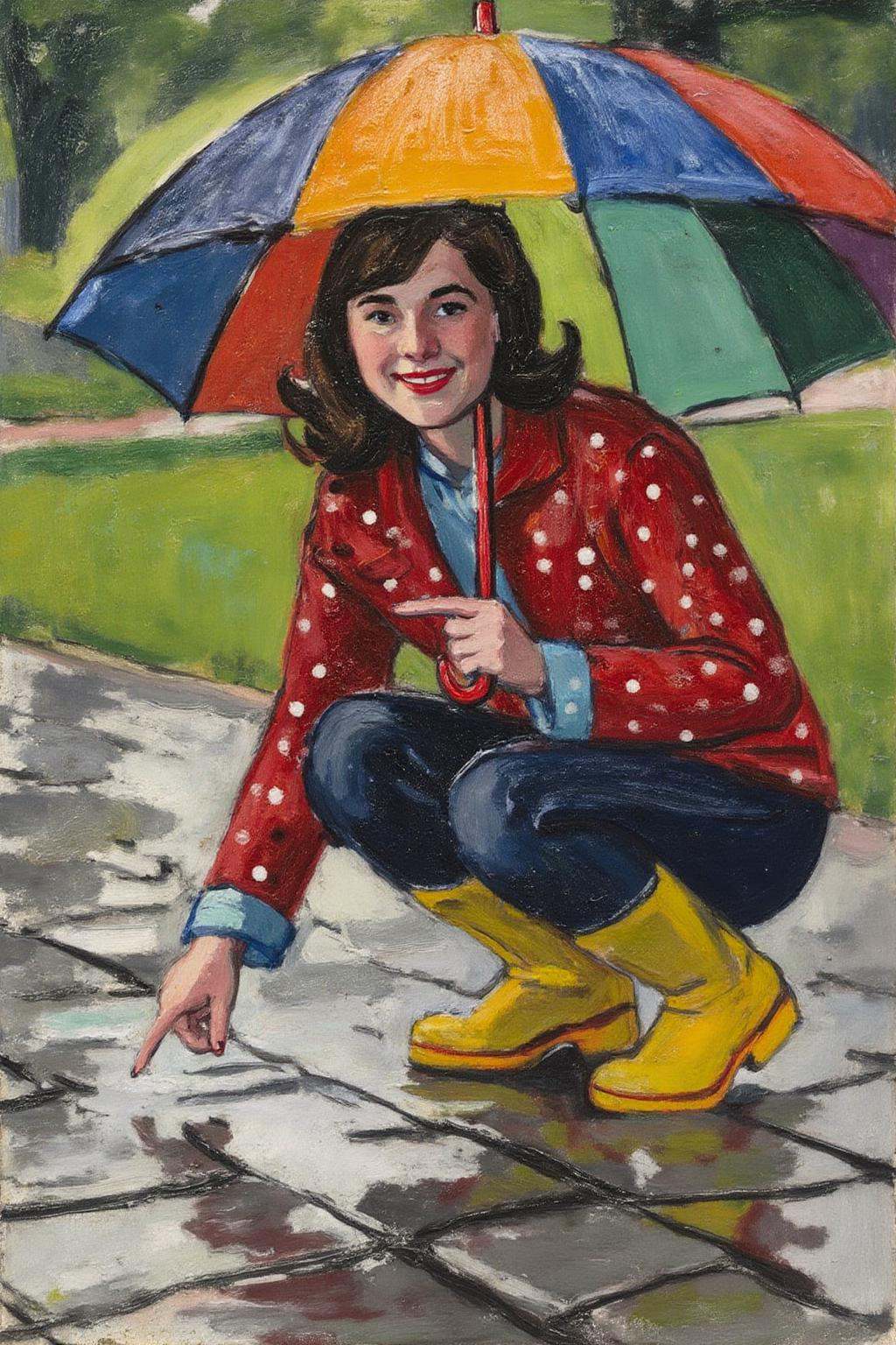 henrylymansayen1 painting.A young woman,  angled from slightly above and to the right,  crouching low to the ground in a p...