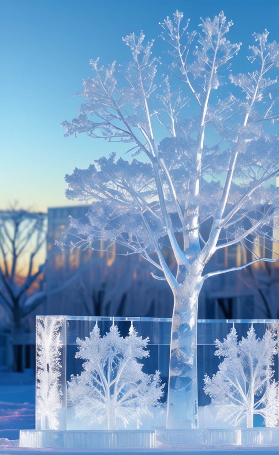 miluo_bing, no humans, tree, scenery, outdoors, blurry, bare tree, sky, ice sculpture <lora:万物可冰雕sd1.5-v1.4:0.7>
