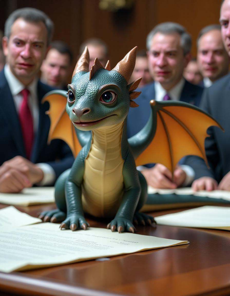 closeup photog a winged baby dragon interfering with the passage of laws in the US Senate,  detailed background of the Sen...
