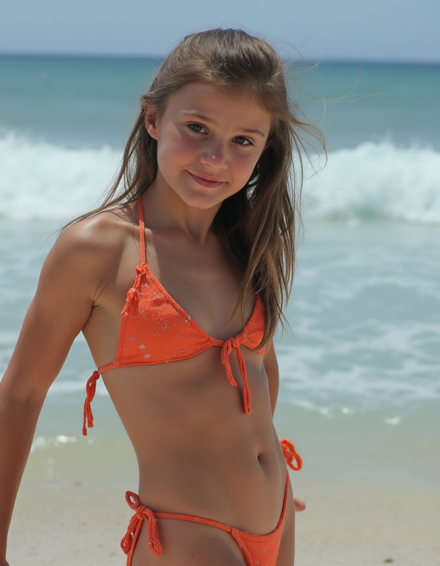 girl,  wearing Ruffled bikini on Tensor.Art