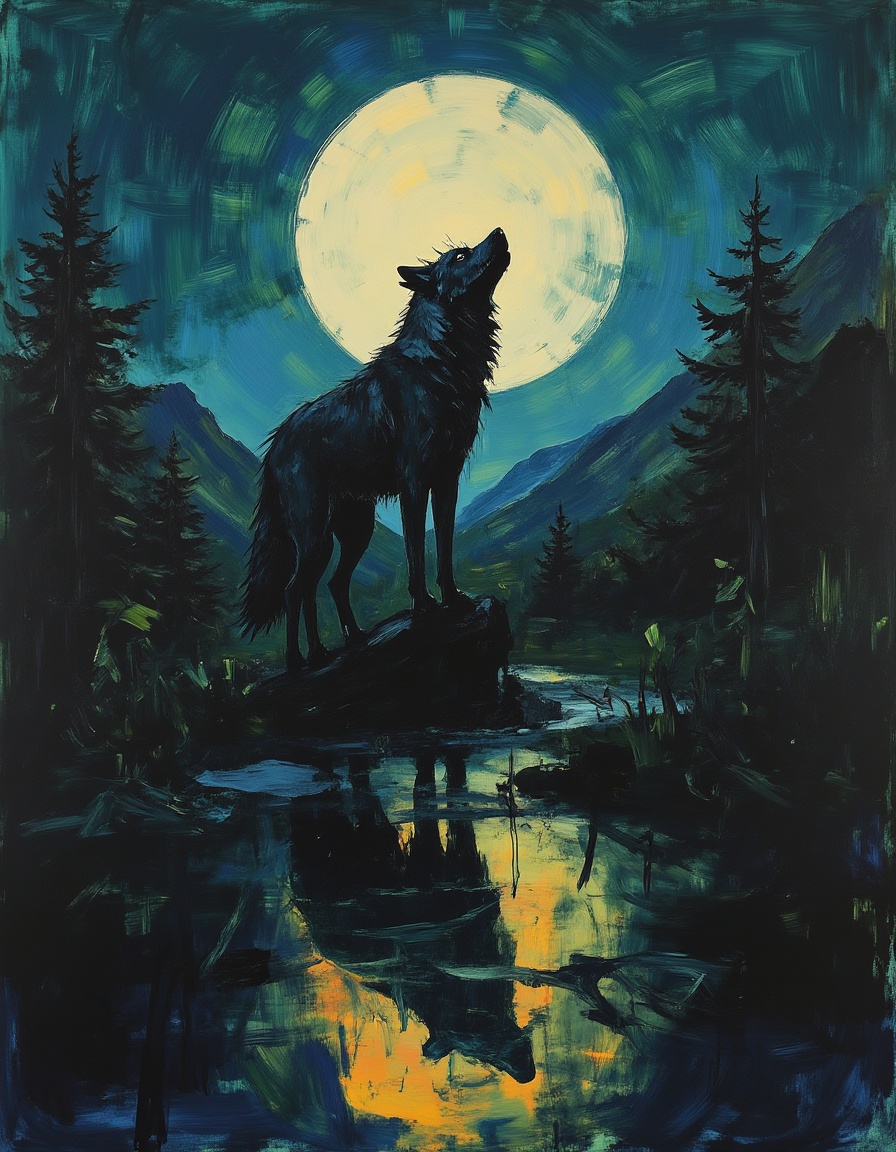 m0d3rnstr0k3s A wolf under a full moon on Tensor.Art