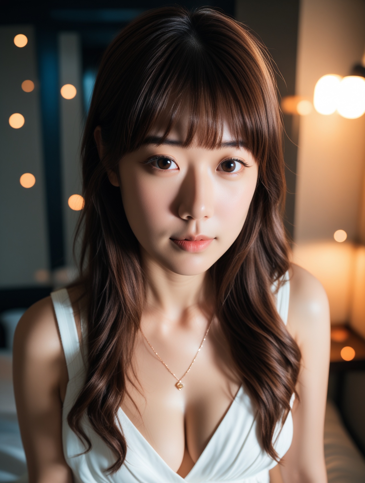 raw photo of asian female in white dress,  shy face,  close-up portrait on Tensor.Art
