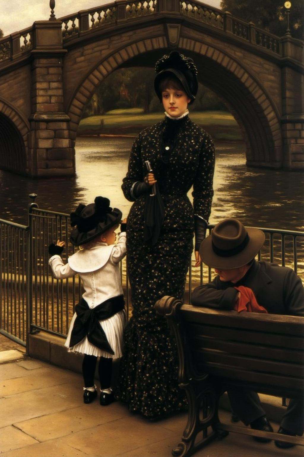 jati1 painting A serene late 19th-century Victorian era riverside setting by the Thames at Richmond. A young woman dressed...