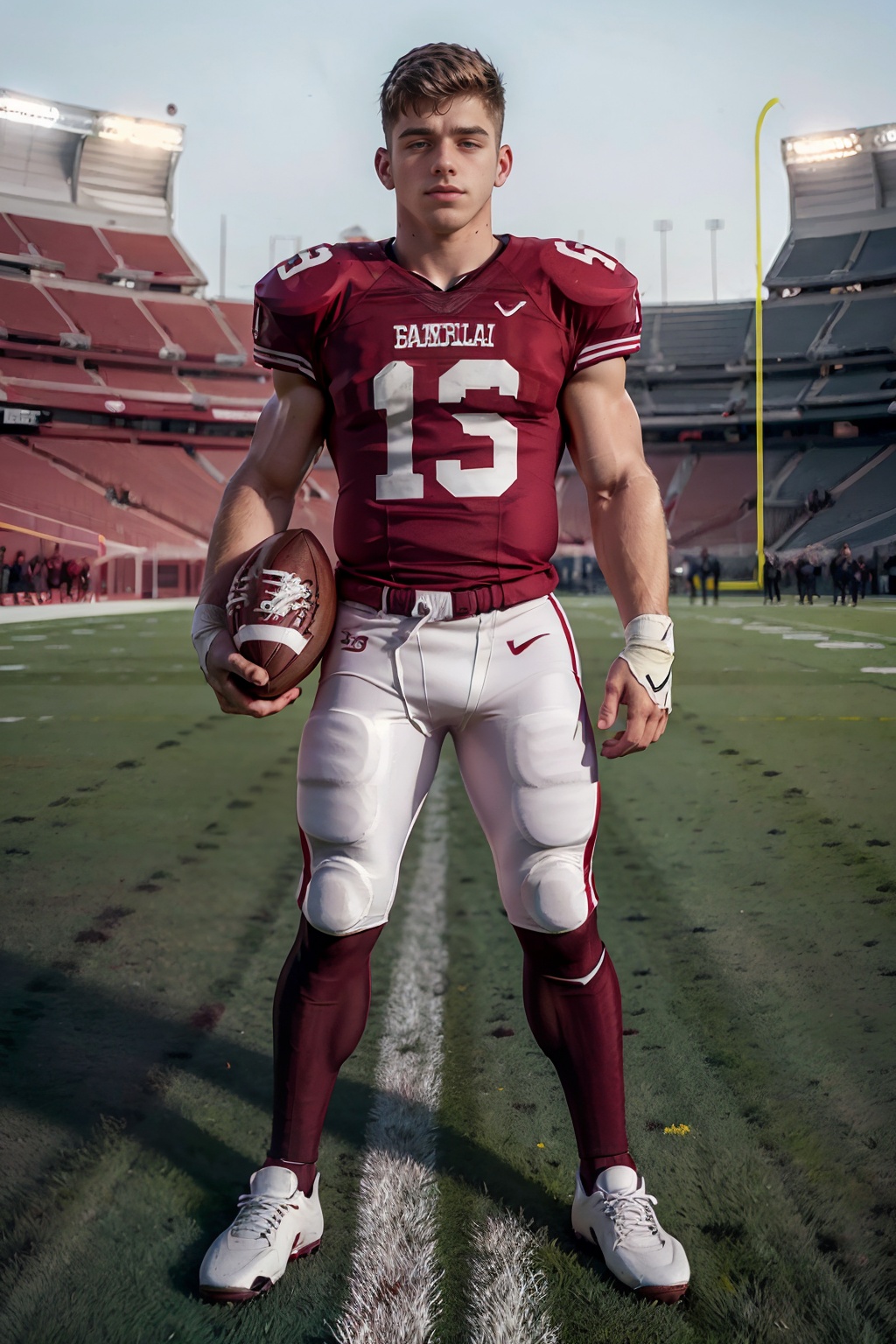 On a football field,  holding a football,  JoeyMills on Tensor.Art