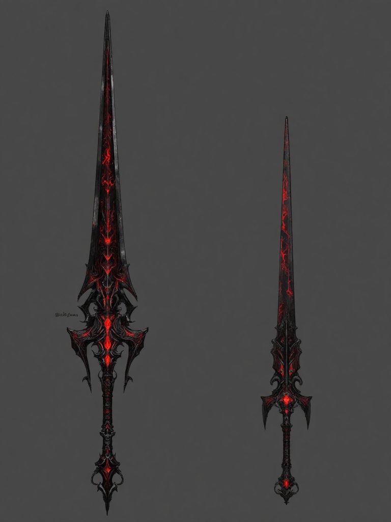The image is a digital drawing showcasing a highly detailed,  fantasy sword design,  rendered in a dark on Tensor.Art