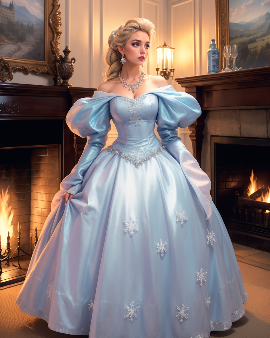 ***** beautiful tall woman,  (voluminous puffy sleeves) ,  solo on Tensor.Art