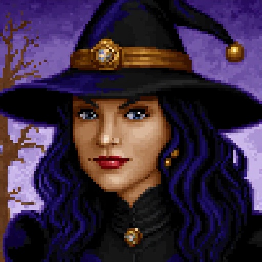 Expansion HoMM2 style portrait of a witch on a witch faction background. on Tensor.Art