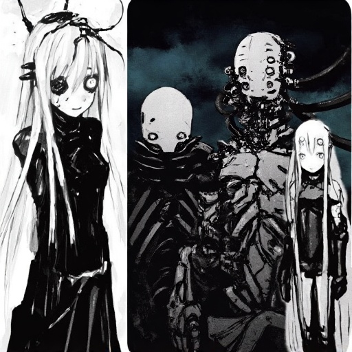 a monochrome manga by tsutomu nihei,  long hair,  1girl on Tensor.Art