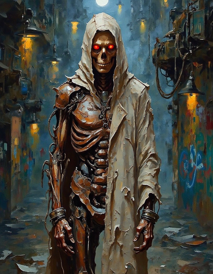 A dibrshstrk style painting,  ,  A half-machine on Tensor.Art