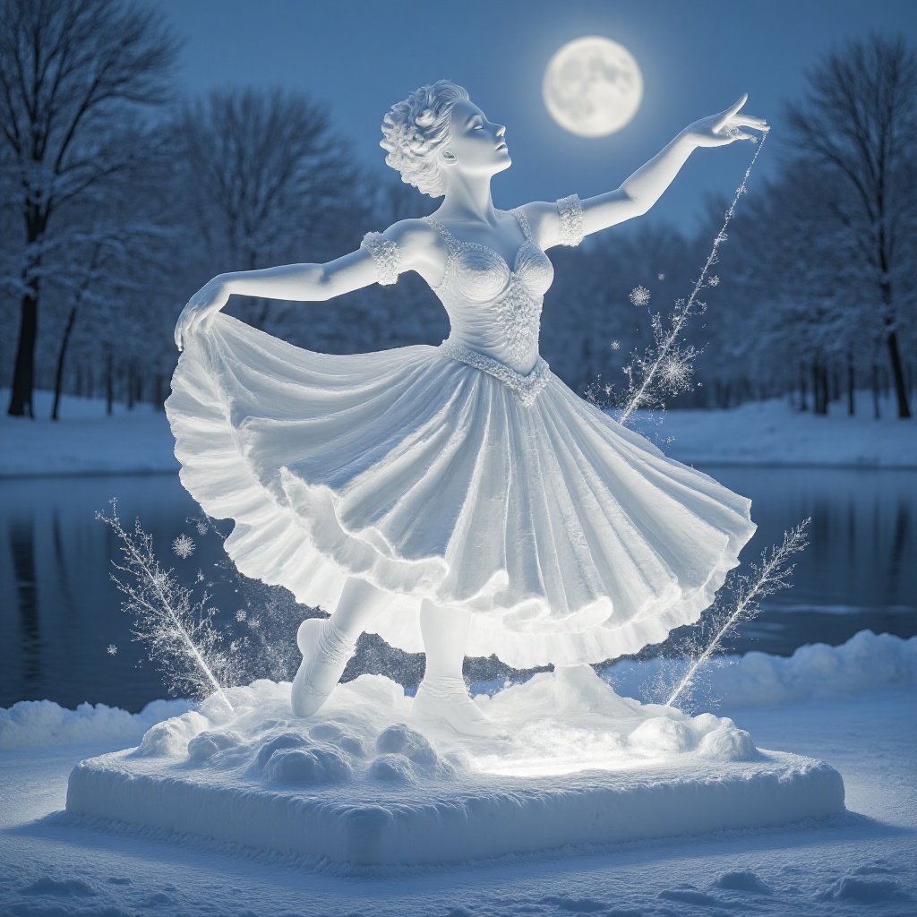 XUEDIAO,  XUEDIAO,  A snow sculpture of a dancer in snow on Tensor.Art