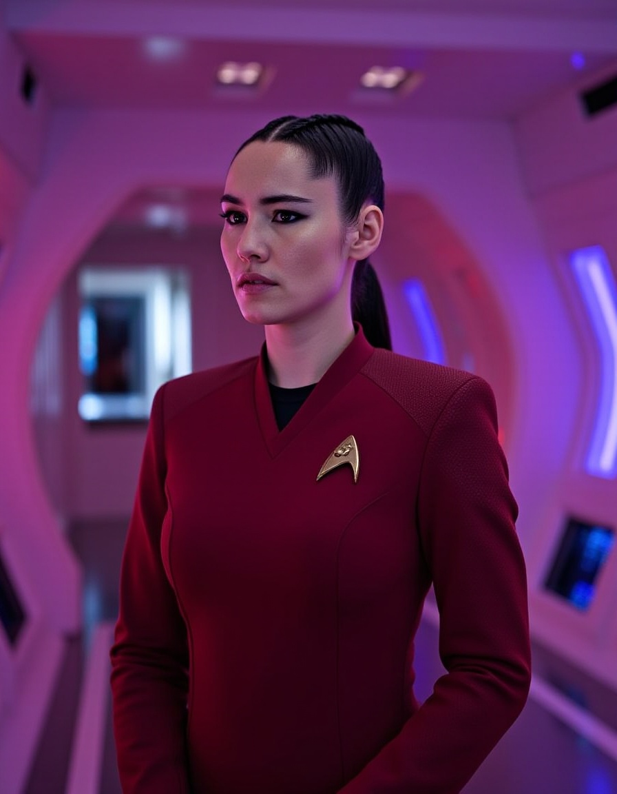 Woman in dark-red uniform,  serious expression,  mid-20s on Tensor.Art