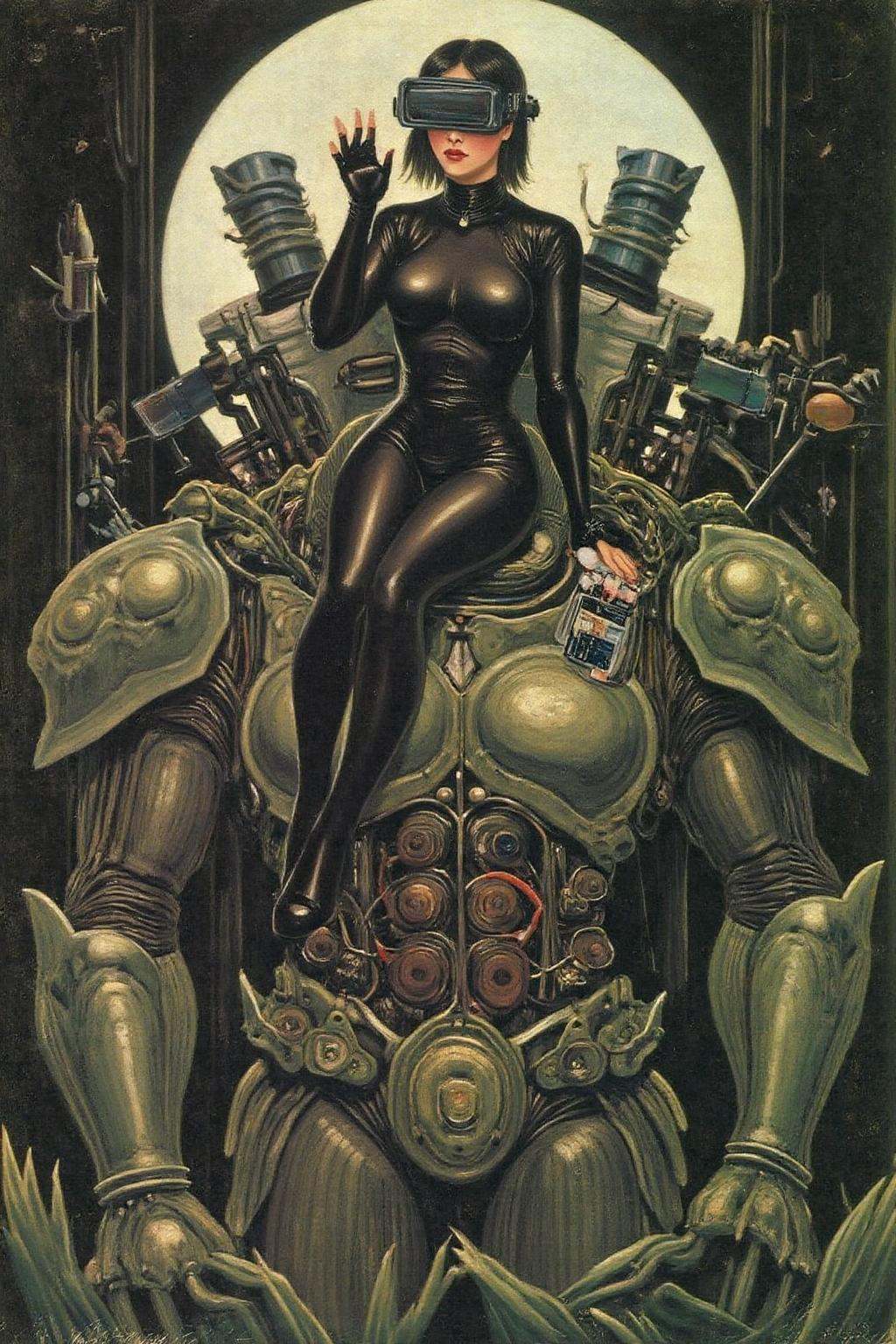henrou1 paintingA striking,  futuristic scene depicts a woman dressed in sleek,  form-fitting leather attire on Tensor.Art