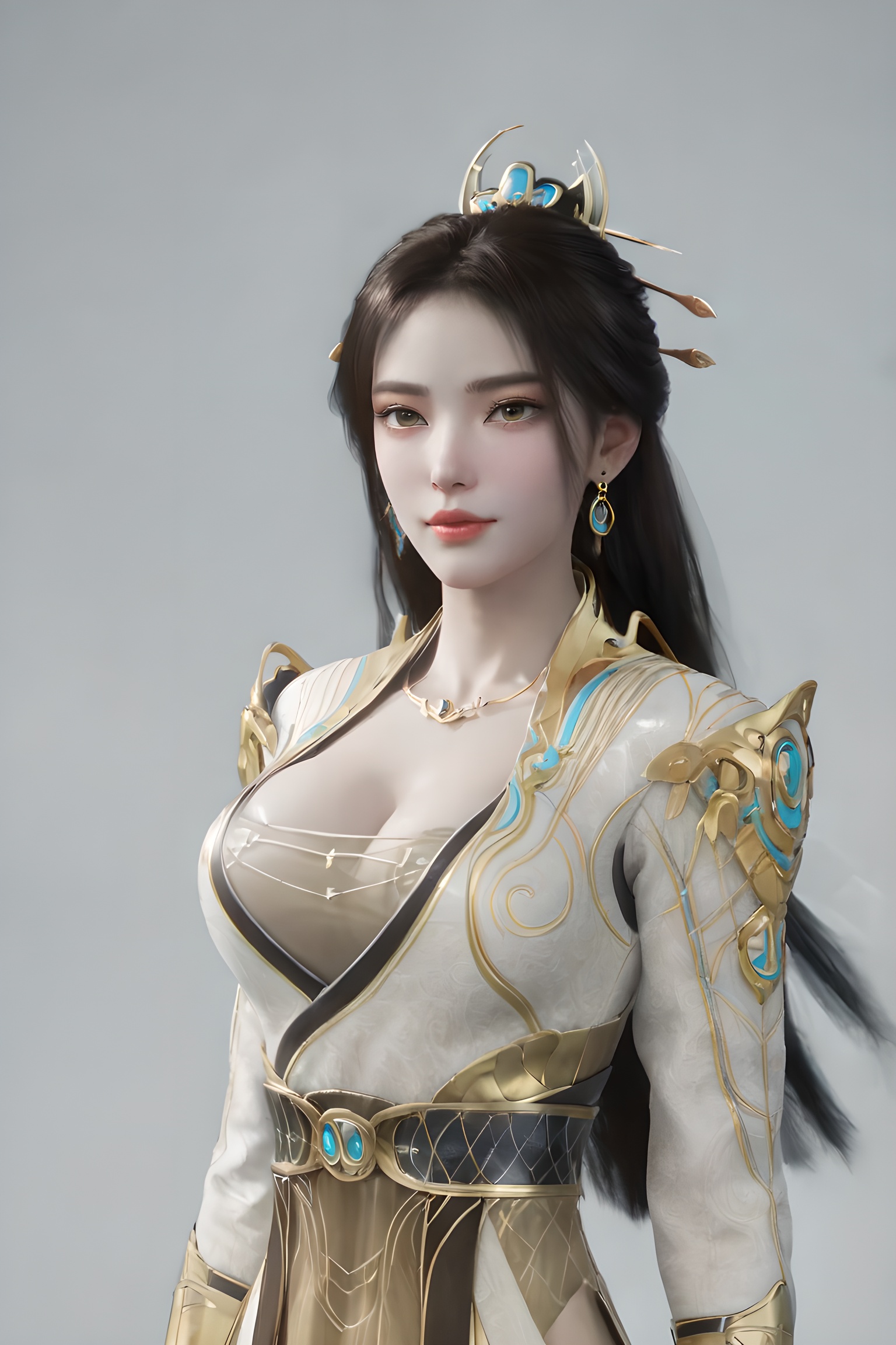 score_9,score_8_up,score_7_up,incredibly absurdres,<lora:SF_YaoXi_Pony-000002:0.7>,1girl,solo,dress,large breasts,full_shot,lips,jewelry,earring,long hair,looking at viewer,white background,
