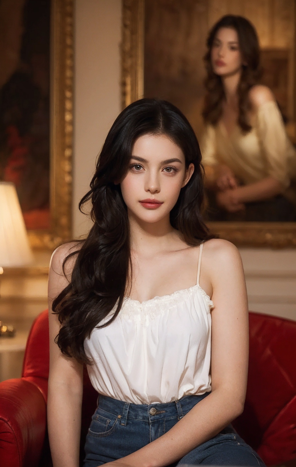 1girl Sitting on a chair,black hair,(masterpiece, top quality, best quality, art, beautiful and aesthetic:1.2),(1girl),extreme detailed,(art:1.3),colorful,highest detailed,Realistic skin texture,realistic photos,realistic,