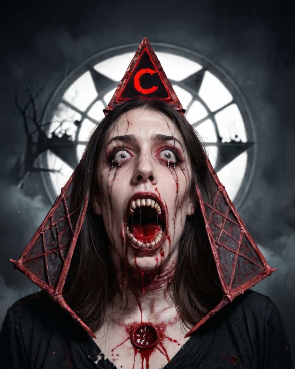 (monster) Illuminati pyramid eye monster crying blood,  devil,  evil on Tensor.Art
