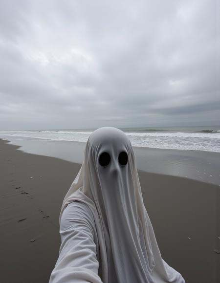 selfie photography of a ghost at the beach on Tensor.Art
