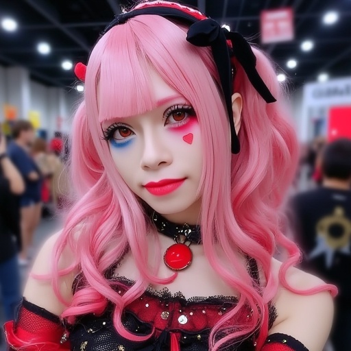 petite build and light skin tone. She has long,  specifically a character from a Japanese anime or manga. The individual h...