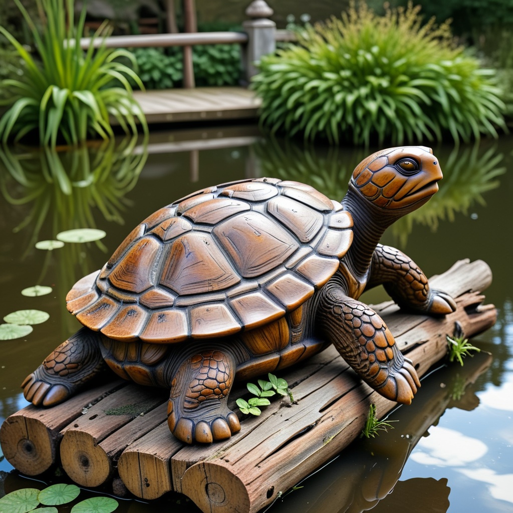 made of wood,  a turtle statue,  antique statue on Tensor.Art