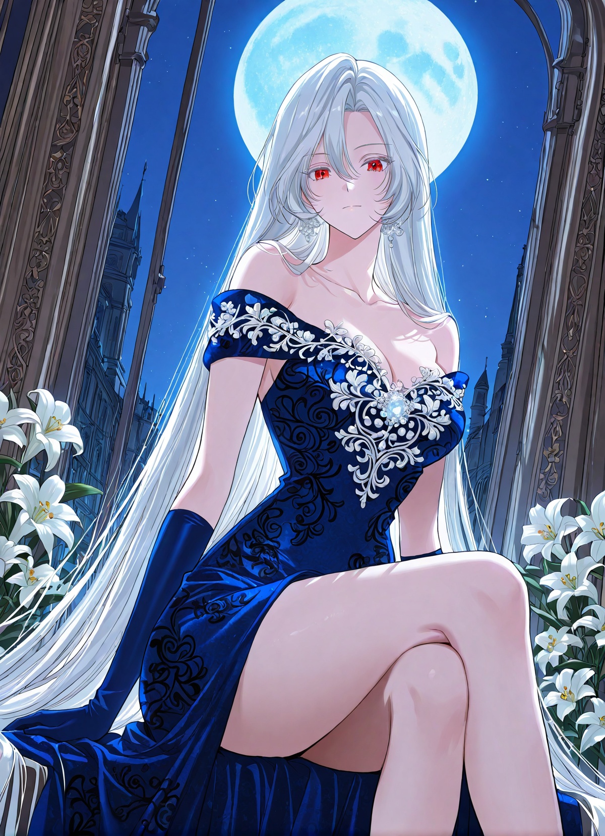 1 girl,  solo,  long white hair on Tensor.Art