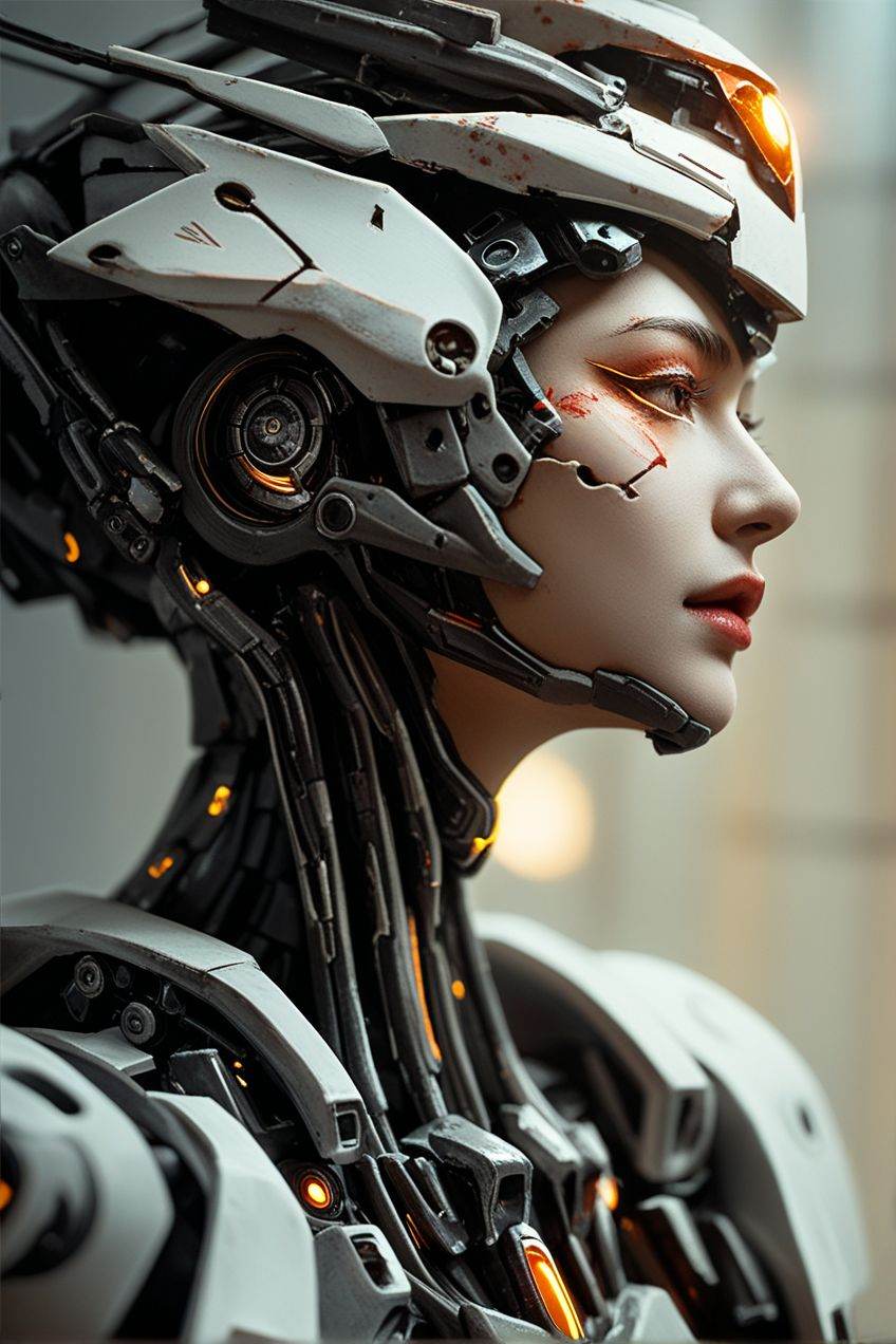 score_9,score_8_up,score_7_up,score_6_up,score_5_up,score_4_up,robot,science fiction,solo,no humans,blurry,mecha,from side,damaged,glowing,upper body,realistic,