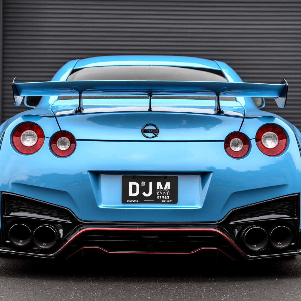 Nissan_GT-R,  a high-resolution photograph capturing the rear view of a sleek,  light blue sports car on Tensor.Art