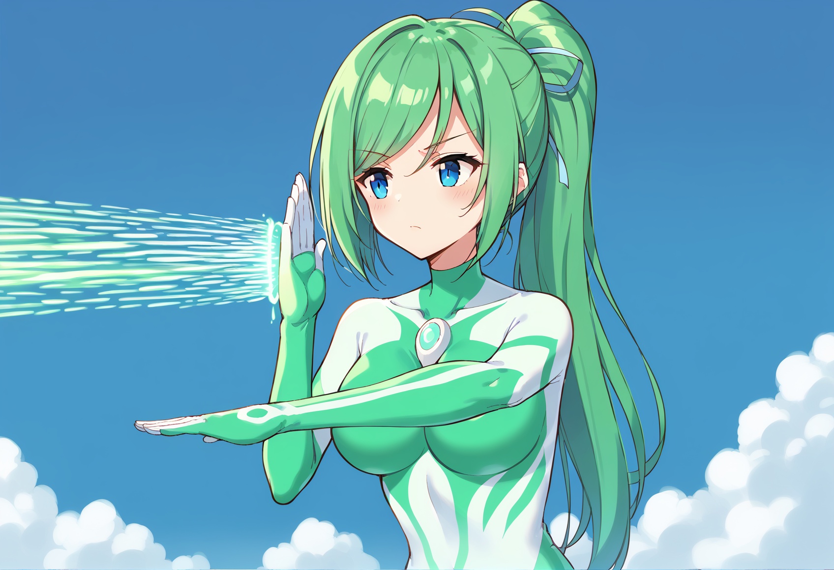 jue,  green hair,  ponytail on Tensor.Art