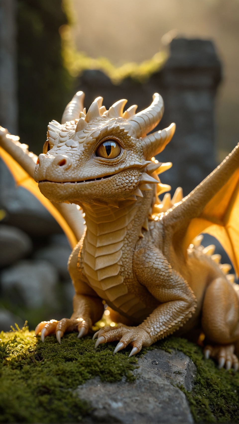 Balbuin,  a small golden-scaled dragon with bright,  inquisitive eyes shimmering like molten gold on Tensor.Art