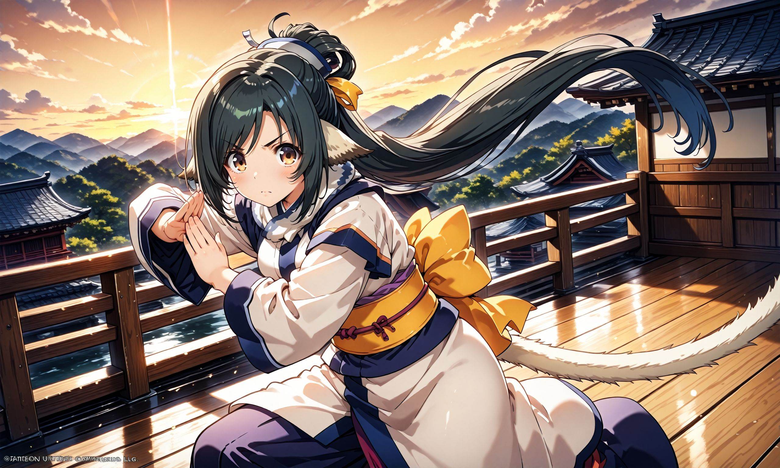 kuon (utawarerumono),  fighting stance,  outdoors on Tensor.Art