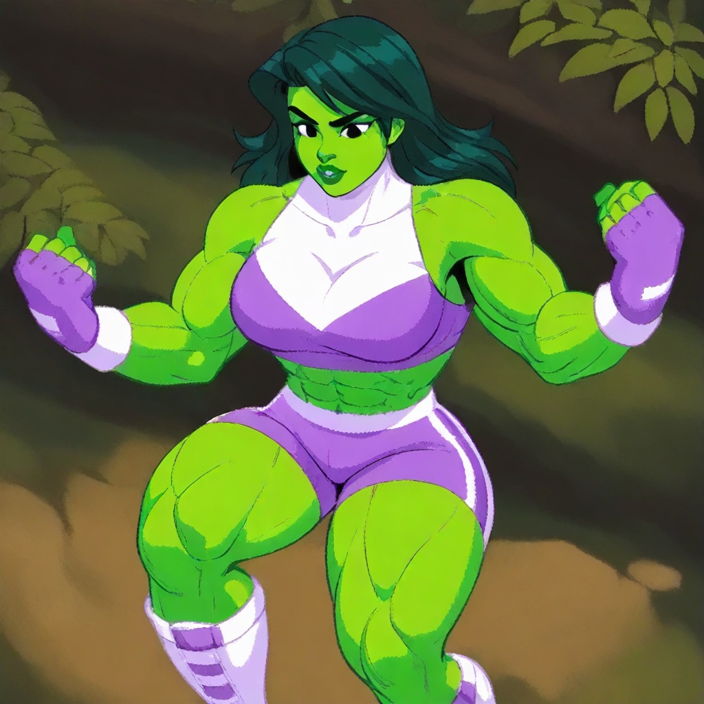 toned midriff,  muscular female,  green lips on Tensor.Art