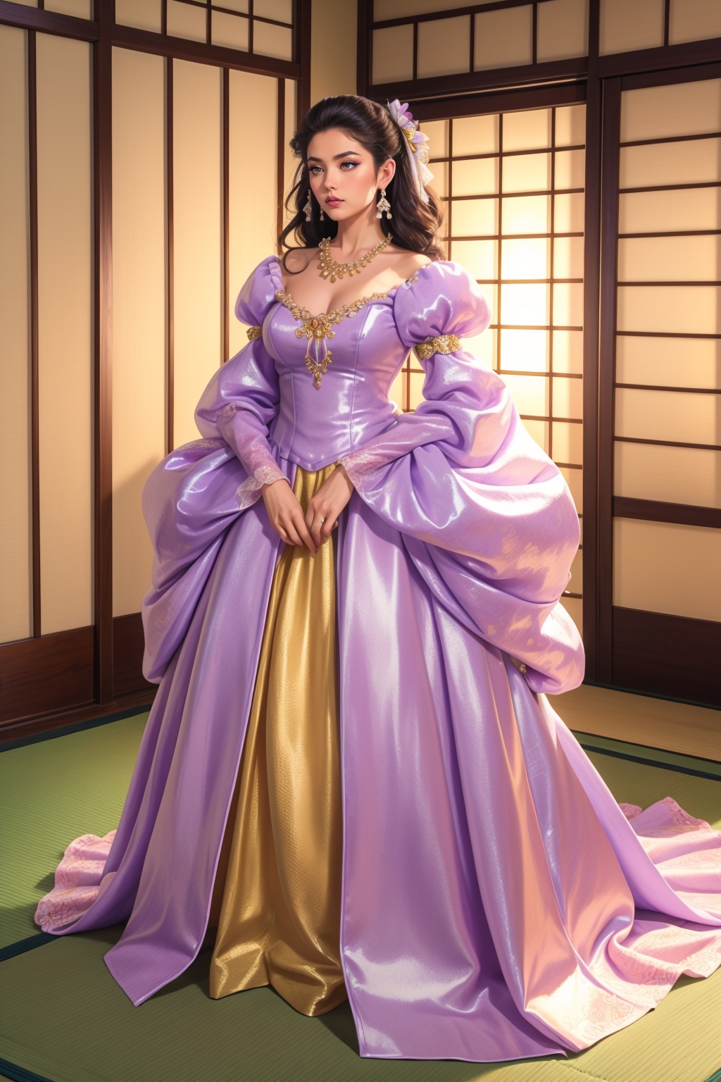 ***** beautiful tall woman,  (voluminous puffy sleeves) ,  solo on Tensor.Art