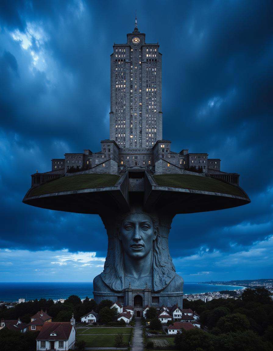 At the bottom of the image is an iron statue of colossus of rhodes,  angry,  blue energy on Tensor.Art