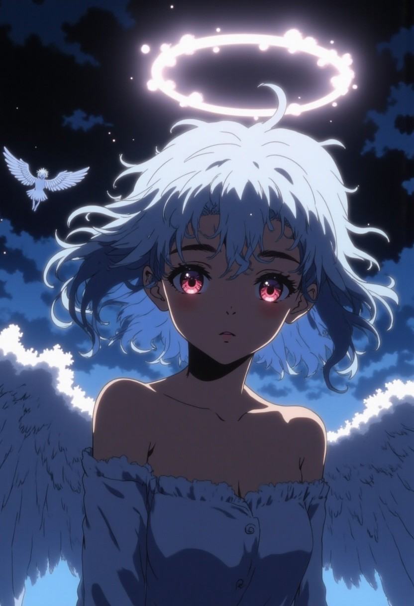 3986738193,  fac2,  This digital artwork depicts an anime-style angelic girl with short on Tensor.Art