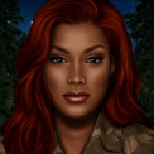 JA2 style portrait of a woman with a realistic style. The image features a close-up portrait of a woman with a medium-dark...