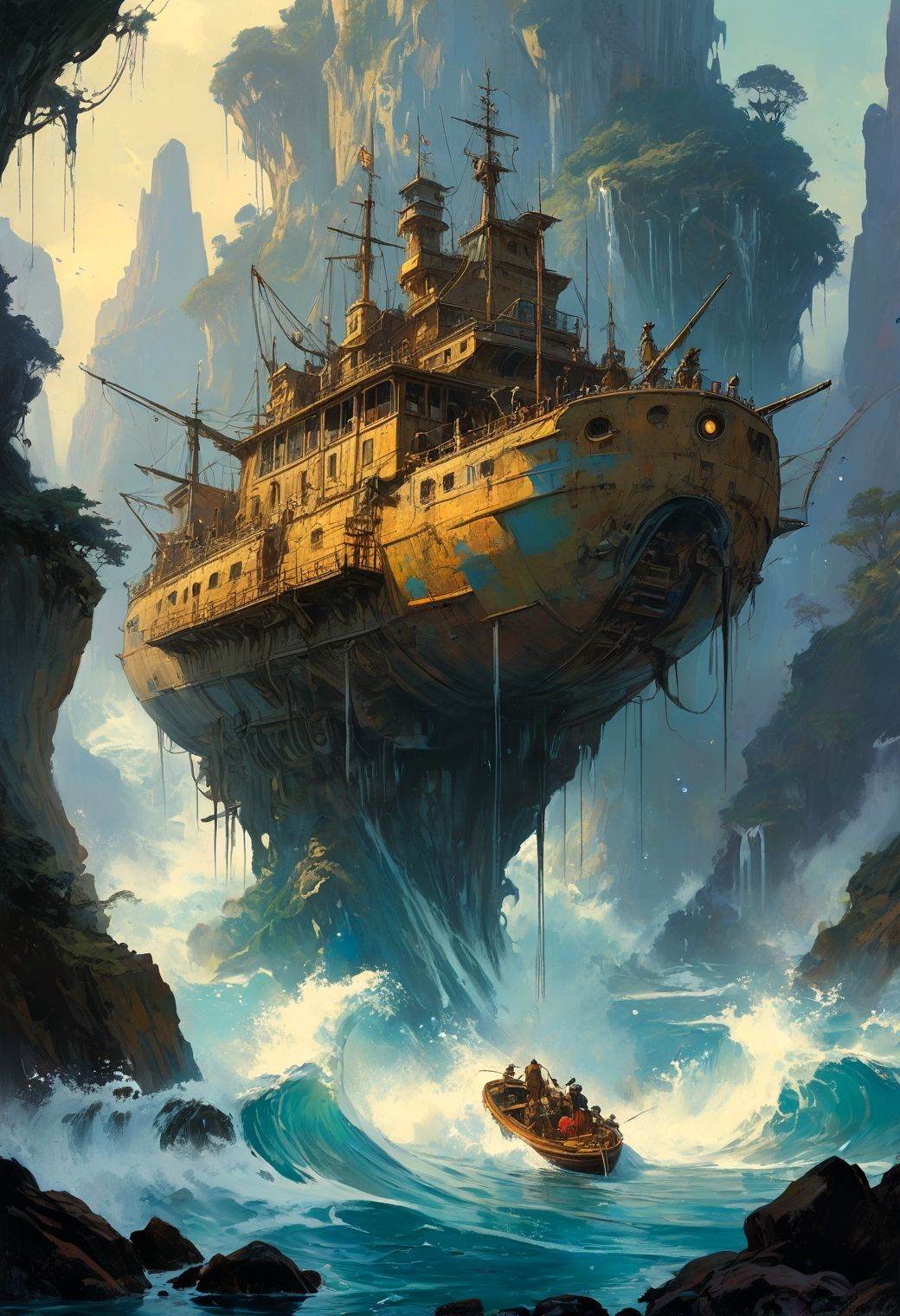 water world wave hitting a science fiction fantasy illustration,  water everywhere,  all around on Tensor.Art